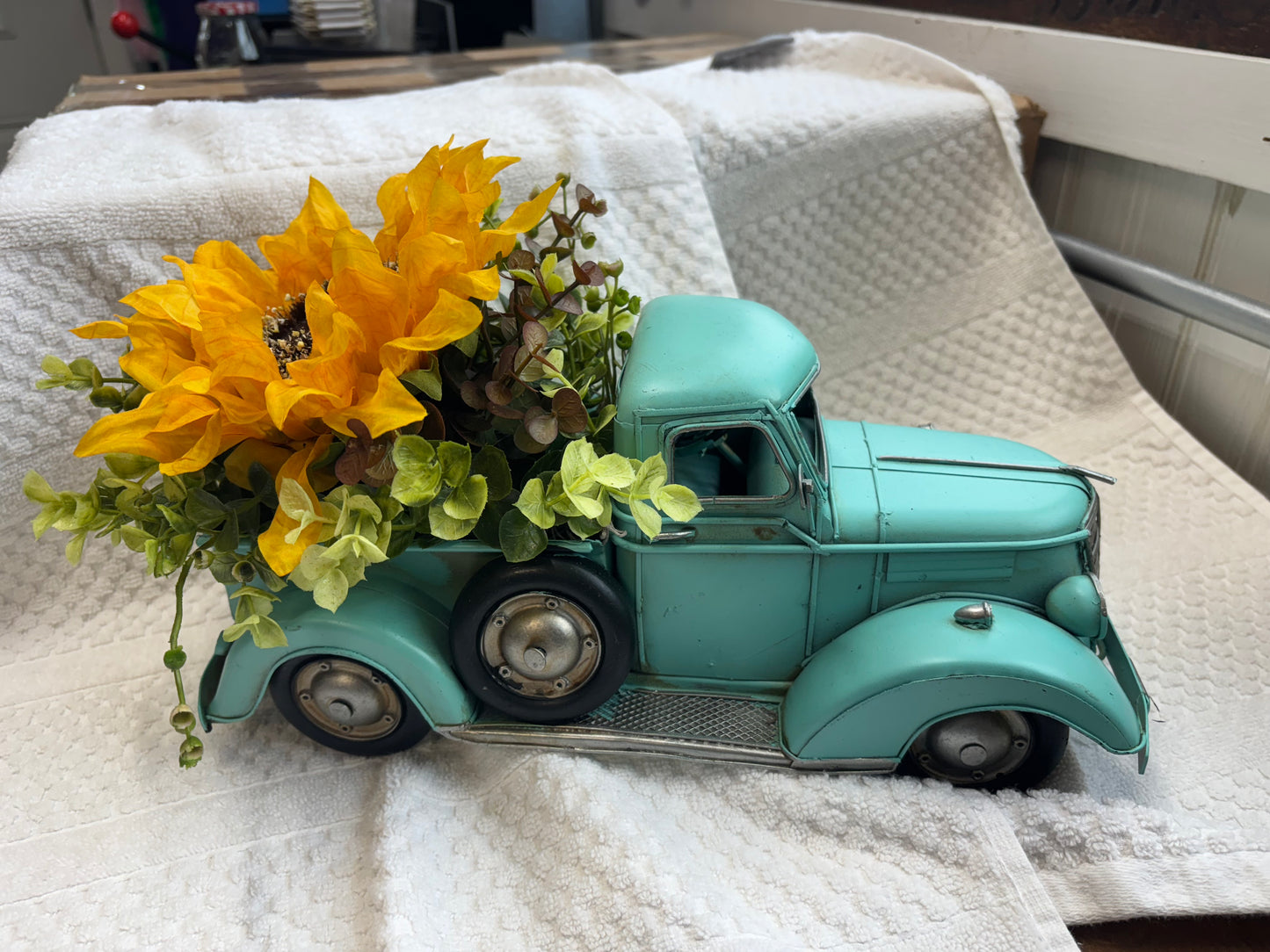 Blue green metal Truck